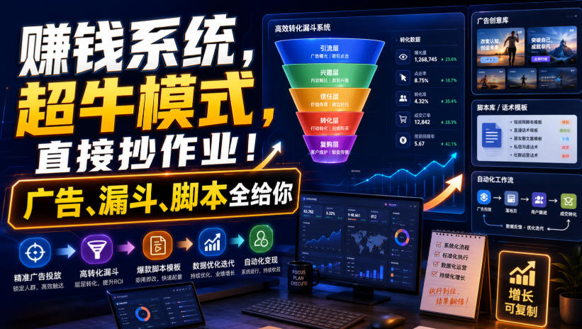賺钱系统，超牛模式，直接抄作业！广告、漏斗、脚本全给你【原创双语字幕】-吾爱云课堂