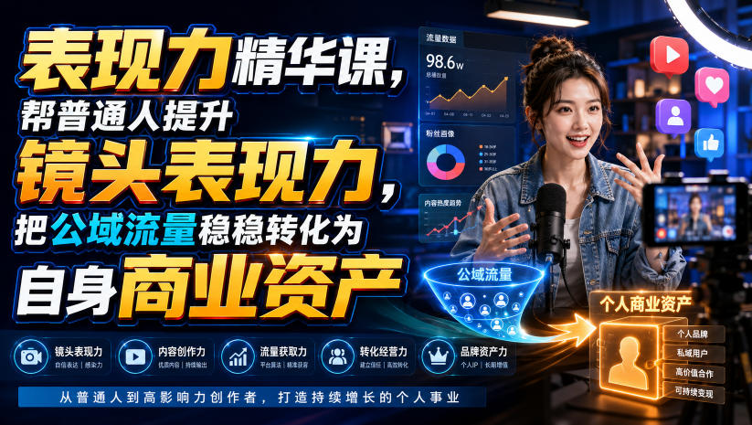 表现力精华课，帮普通人提升镜头表现力，把公域流量稳稳转化为自身商业资产-吾爱云课堂