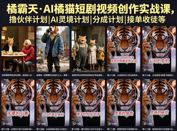 橘霸天·AI橘猫短剧视频创作实战课，撸伙伴计划|AI灵境计划|分成计划|接单收徒等-吾爱云课堂