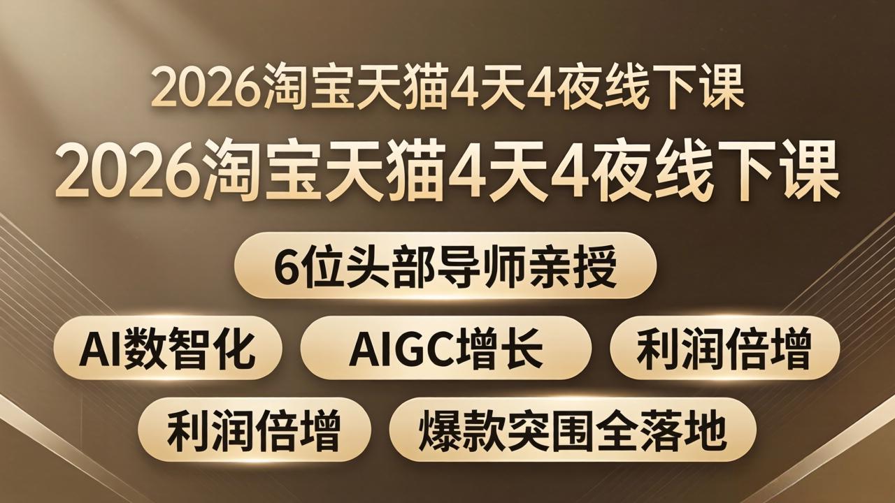 2026淘宝天猫4天4夜线下课：6位头部导师亲授，AI数智化+AIGC增长+利润倍增+爆款突围全落地-吾爱云课堂