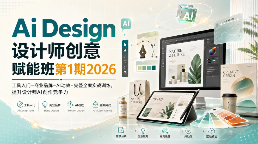Ai Design设计师创意赋能班第1期2026｜工具入门‑商业品牌‑AI动效‑完整全案实战训练，提升设计师AI创作竞争力-吾爱云课堂