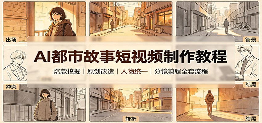 AI都市故事短视频制作教程：爆款挖掘原创改造，人物统一分镜剪辑全套流程-吾爱云课堂