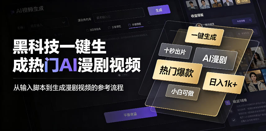 黑科技一键生成热门AI漫剧视频，十秒钟即可搞定，小白也能日入1k+【揭秘】-吾爱云课堂