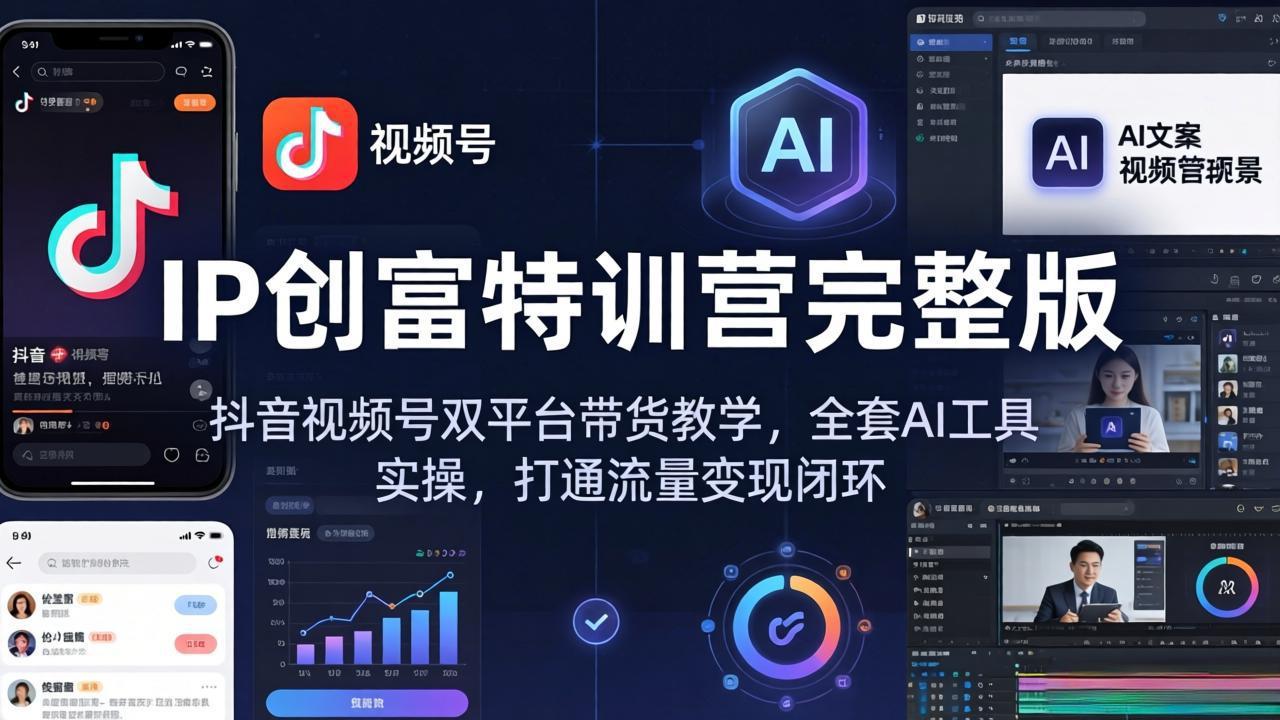 IP创富特训营完整版：抖音视频号双平台带货教学，全套AI工具实操，打通流量变现闭环-吾爱云课堂
