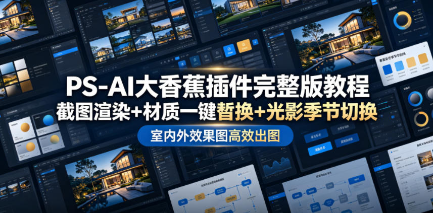 PS-AI大香蕉插件完整版教程，截图渲染+材质一键替换+光影季节切换，室内外效果图高效出图高阶课程-吾爱云课堂