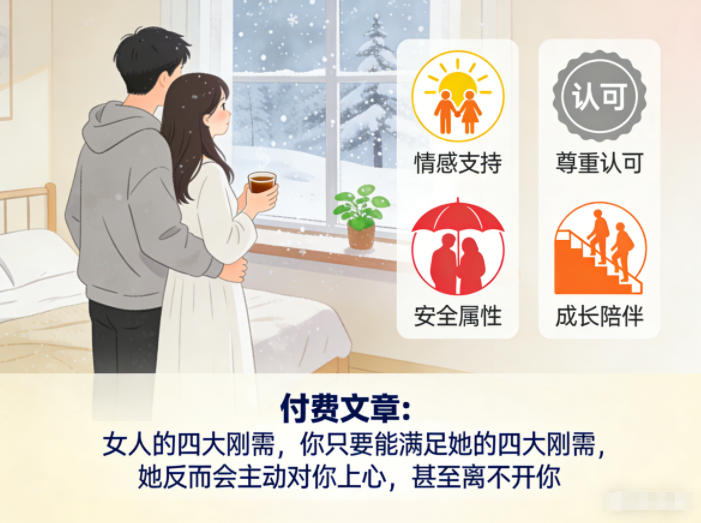 付费文章：女人的四大刚需，你只要能满足她的四大刚需，她反而会主动对你上心，甚至离不开你-吾爱云课堂