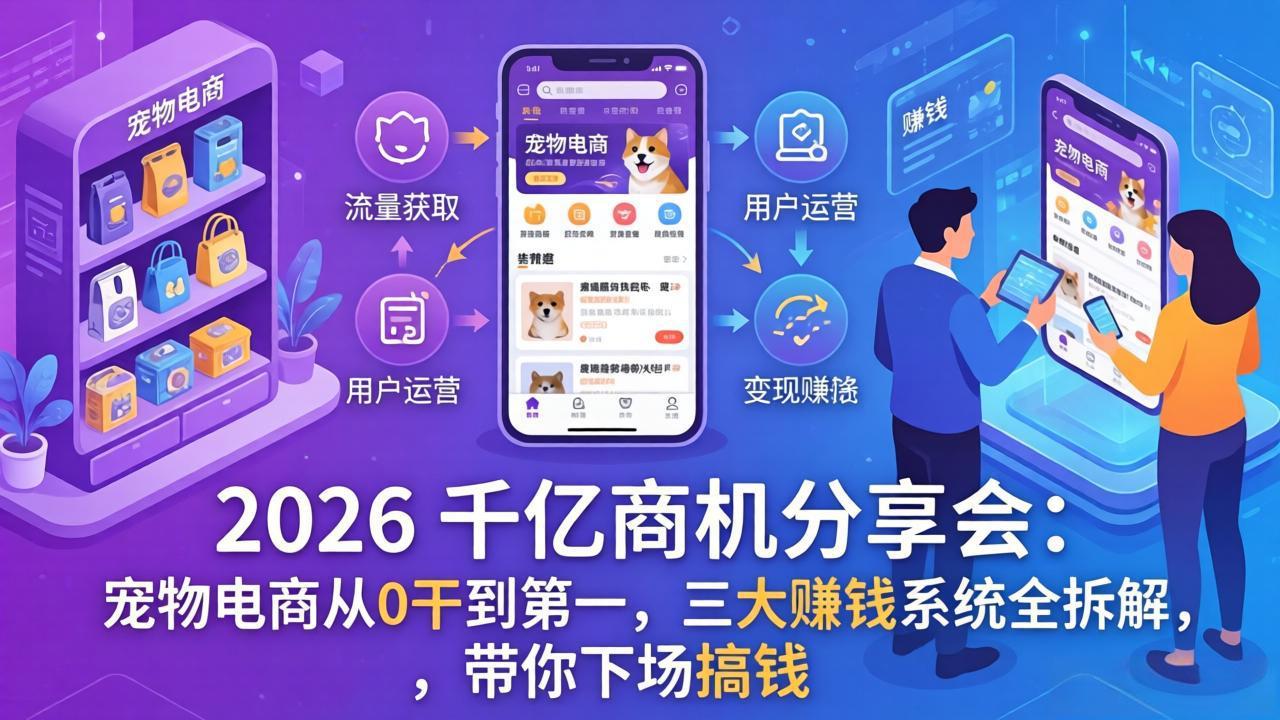 2026 千亿商机分享会：宠物电商从0干到第一，三大赚钱系统全拆解，带你下场搞钱-吾爱云课堂