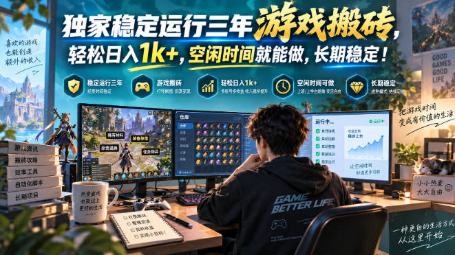 独家稳定运行三年游戏搬砖，轻松日入1k+，空闲时间就能做，长期稳定！【揭秘】-吾爱云课堂