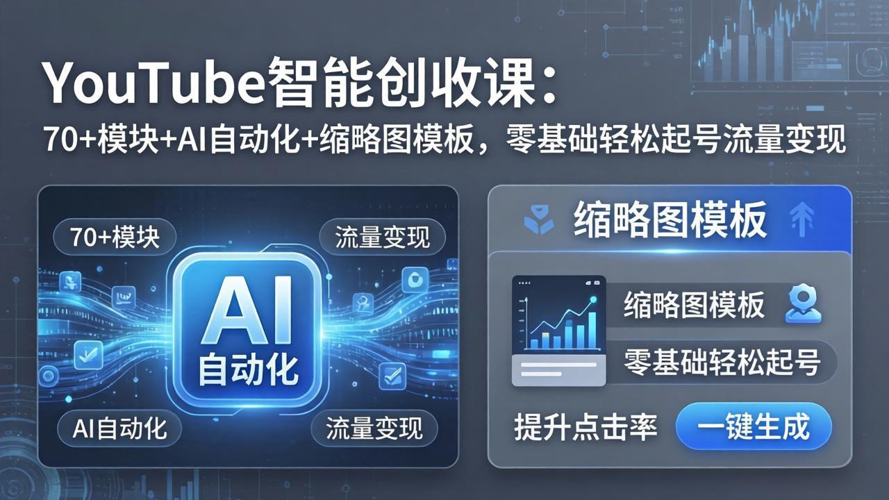 YouTube智能创收课：70+模块+AI自动化+缩略图模板，零基础轻松起号流量变现-吾爱云课堂