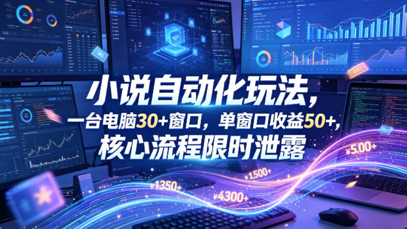小说挂G自动化玩法，一台电脑30+窗口，单窗口收益50+，核心流程限时泄露【揭秘】-吾爱云课堂