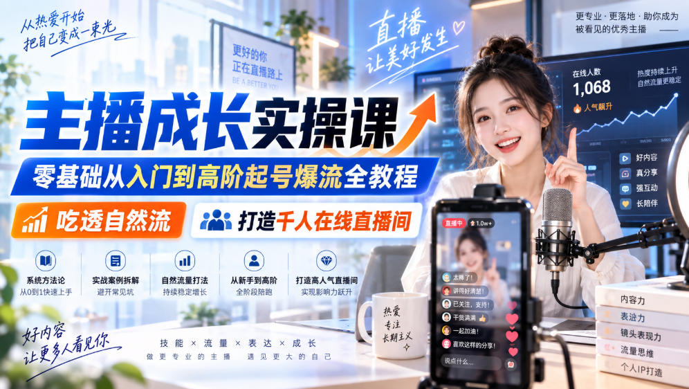 主播成长实操课｜零基础从入门到高阶起号爆流全教程，吃透自然流，打造千人在线直播间-吾爱云课堂
