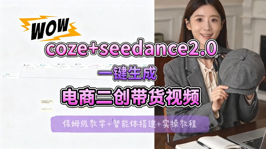 【Coze工作流搭建实操教程】seedance2.0+coze一键生成电商二创带货视频，全流程保姆级教学-吾爱云课堂
