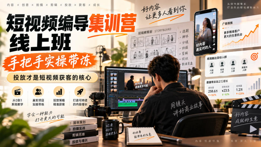 短视频编导集训营线上班，手把手实操带冻，投放才是短视频获客的核心-吾爱云课堂