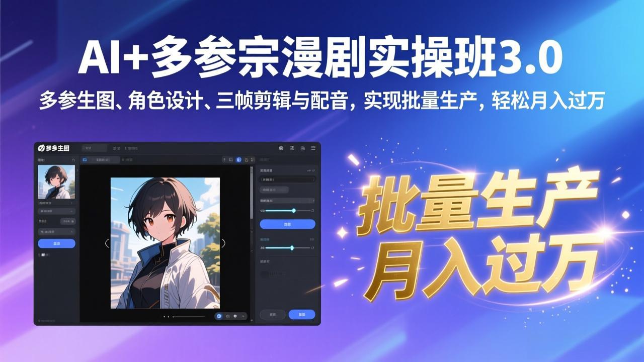AI+多参宗漫剧实操班3.0：多参生图、角色设计、三帧剪辑与配音，实现批量生产，轻松月入过万-吾爱云课堂