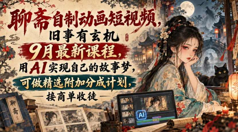 聊斋自制动画短视频，旧事有玄机9月最新课程，用AI实现自己的故事梦，可做精选附加分成计划，接商单收徒-吾爱云课堂