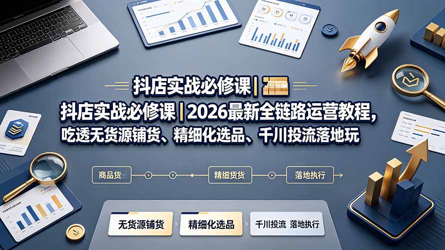 抖店实战必修课｜2026最新全链路运营教程，吃透无货源铺货、精细化选品、千川投流落地玩法-吾爱云课堂
