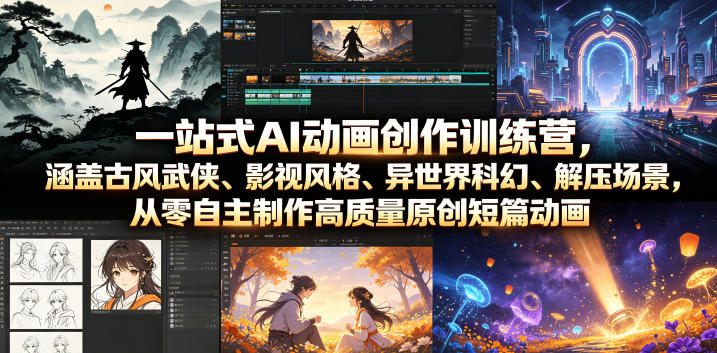 一站式AI动画创作训练营，涵盖古风武侠、影视风格、异世界科幻、解压场景，从零自主制作高质量原创短篇动画(更新)-吾爱云课堂