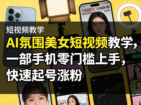 AI氛围美女短视频教学，一部手机零门槛上手，快速起号涨粉-吾爱云课堂