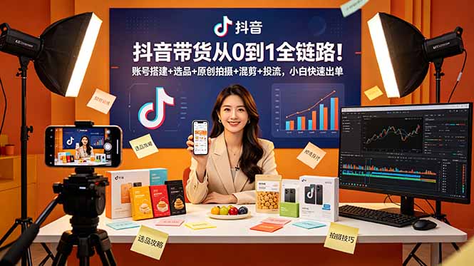 抖音带货从0到1全链路！账号搭建+选品+原创拍摄+混剪+投流，小白快速出单-吾爱云课堂