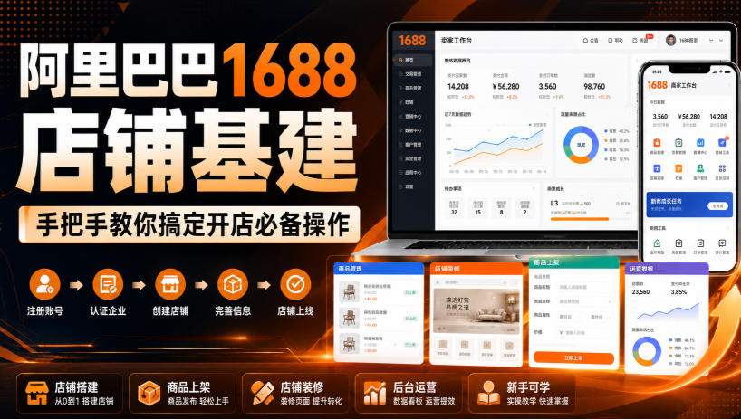 阿里巴巴1688店铺基建，手把手教你搞定开店必备操作(更新8月)-吾爱云课堂
