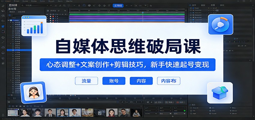 自媒体思维破局课：心态调整+文案创作+剪辑技巧，新手快速起号变现-吾爱云课堂