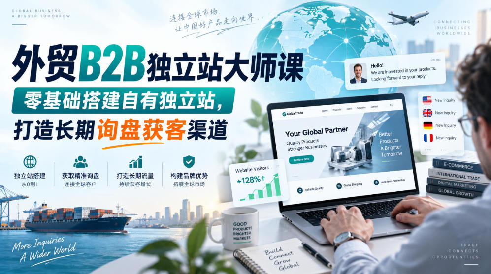外贸B2B独立站大师课，零基础搭建自有独立站，打造长期询盘获客渠道-吾爱云课堂