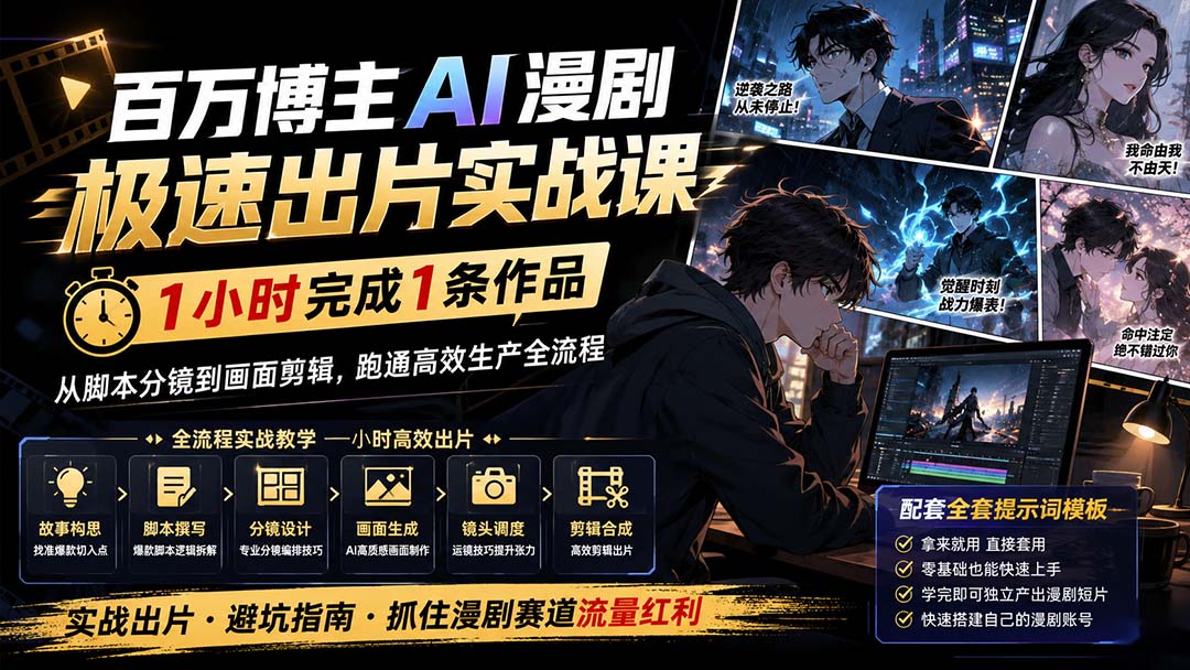 百万博主AI漫剧极速出片实战课：1小时产出条作品，从脚本分镜到画面剪辑，跑通高效生产全流程-吾爱云课堂
