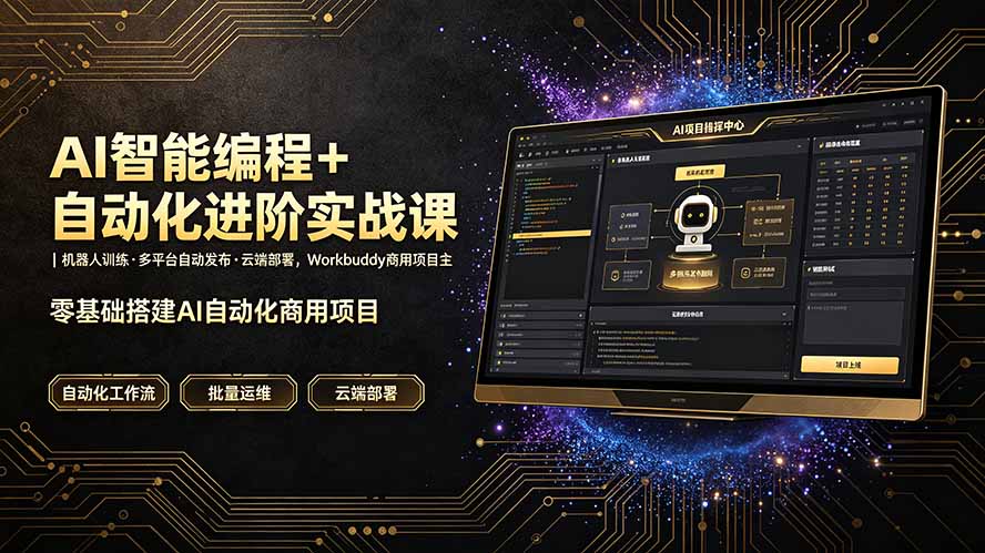 AI智能编程+自动化进阶实战课｜机器人训练·多平台自动发布·云端部署，Workbuddy商用项目全流程教学-吾爱云课堂