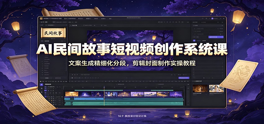 AI民间故事短视频创作系统课：文案生成精细化分段，剪辑封面制作实操教程-吾爱云课堂