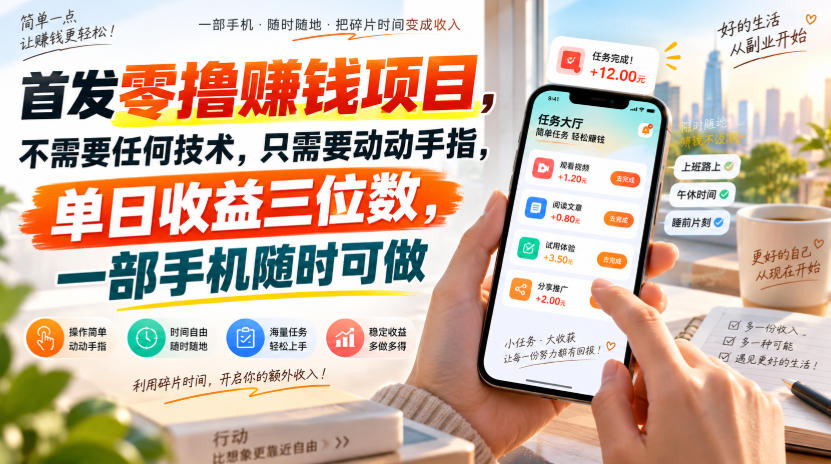 首发零撸賺钱项目，不需要任何技术，只需要动动手指，单日收益三位数，一部手机随时可做【揭秘】-吾爱云课堂
