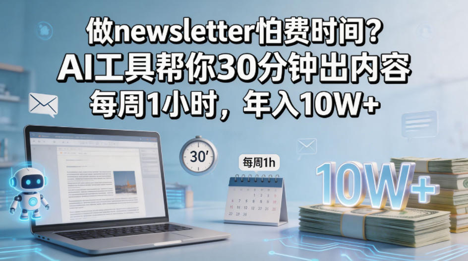做newsletter怕费时间？AI工具帮你30分钟出内容，每周1小时，年入10W+！【原创双语字幕】-吾爱云课堂