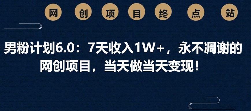 男粉计划6.0:7天收入1W+,永不凋谢的网创项目,当天做当天变现!-吾爱云课堂