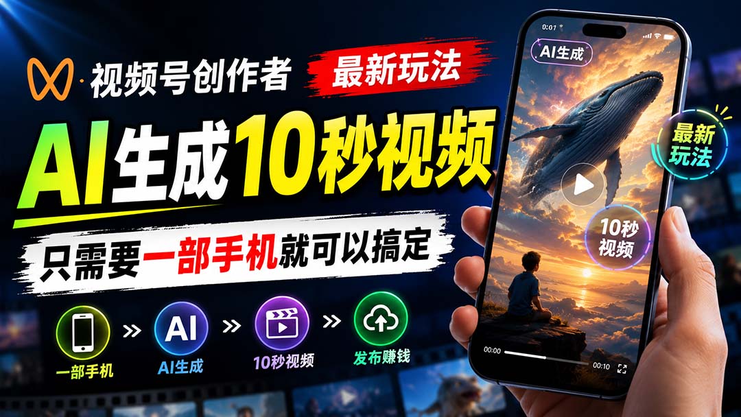 视频号创作者最新玩法，AI生成10秒视频，只需要一部手机就可以搞定-吾爱云课堂