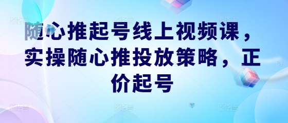 随心推起号线上视频课,实操随心推投放策略,正价起号-吾爱云课堂