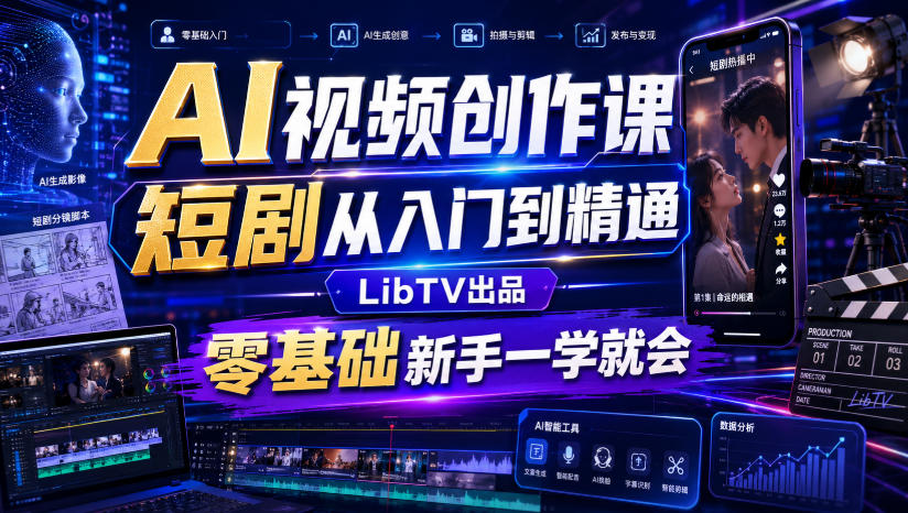 AI视频创作课，短剧从入门到精通，LibTV出品，零基础新手一学就会-吾爱云课堂