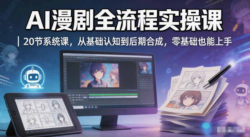 AI漫剧全流程实操课｜20节系统课，从基础认知到后期合成，零基础也能上手-吾爱云课堂