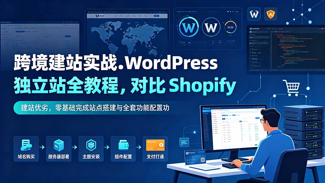 跨境建站实战：WordPress 独立站全教程，对比 Shopify 建站优劣，零基础完成站点搭建与全套功能配置-吾爱云课堂