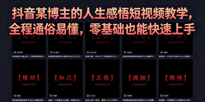 抖音某博主的灰太狼人生感悟短视频教学，全程通俗易懂，零基础也能快速上手-吾爱云课堂