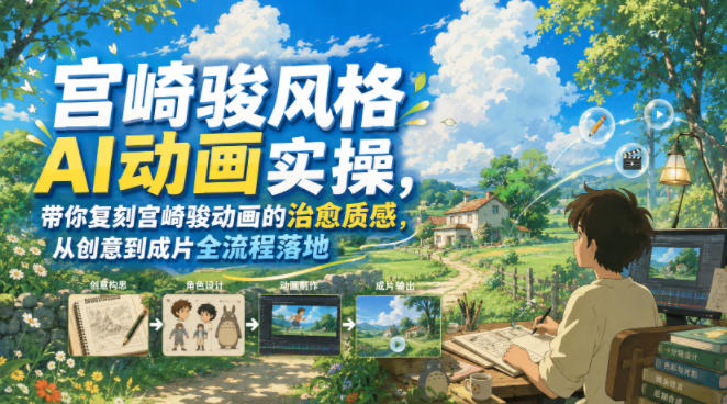 宫崎骏风格AI动画实操，带你复刻宫崎骏动画的治愈质感，从创意到成片全流程落地-吾爱云课堂