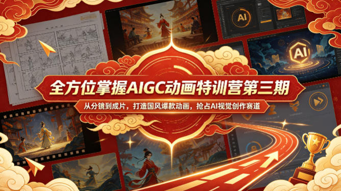 全方位掌握AIGC动画特训营第三期，从分镜到成片，打造国风爆款动画，抢占AI视觉创作赛道红利-吾爱云课堂