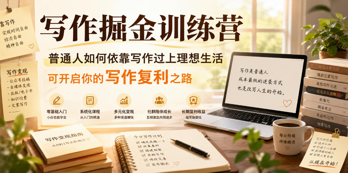 写作掘金训练营，普通人如何依靠写作过上理想生活，可开启你的写作复利之路(更新6月)-吾爱云课堂