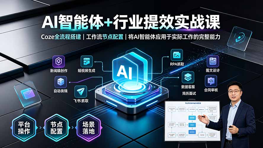 AI智能体+行业提效实战课·Coze全流程搭建|工作流节点配置|将AI智能体应用于实际工作的完整能力-吾爱云课堂