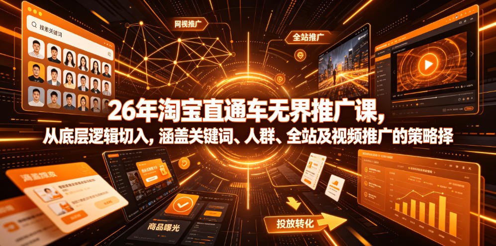 26年淘宝直通车无界推广课，从底层逻辑切入，涵盖关键词、人群、全站及视频推广的策略选择-吾爱云课堂