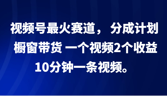 视频号最火赛道, 分成计划, 橱窗带货,一个视频2个收益,10分钟一条视频。-吾爱云课堂