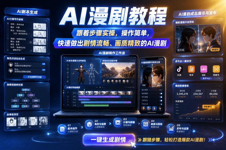 AI漫剧教程，跟着步骤实操，操作简单，快速做出剧情流畅、画质精致的AI漫剧-吾爱云课堂