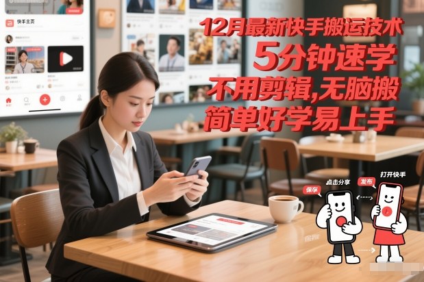 12月最新快手搬运技术，5分钟速学，不用剪辑无脑搬，简单好学易上手-吾爱云课堂