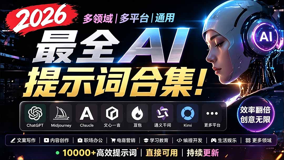 2026最全AI提示词合集！多领域多平台通用，涵盖AI绘画、电商主图、爆款文案，脚本创作等-吾爱云课堂
