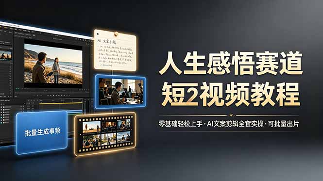 人生感悟赛道短视频教程，零基础轻松上手，AI文案剪辑全套实操可批量出片-吾爱云课堂