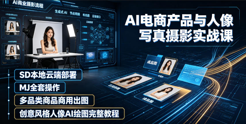 AI电商产品与人像写真摄影实战课｜SD本地云端部署、MJ全套操作、多品类商品商用出图、创意风格人像AI绘图完整教程-吾爱云课堂