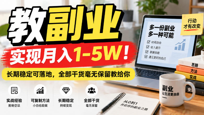 “教副业”实现月入1-5W！长期稳定可落地，全部干货毫无保留教给你【揭秘】-吾爱云课堂